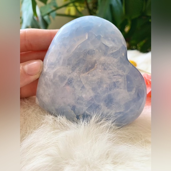 Natural Blue Calcite Polished Heart Milky Lines and Natural Patterns Crystal - Picture 8 of 8